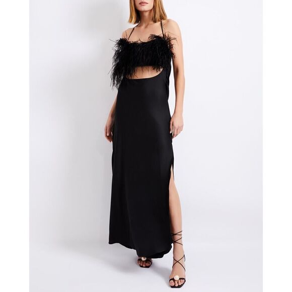 PatBo feather trim slip dress black US4 - Picture 3 of 13